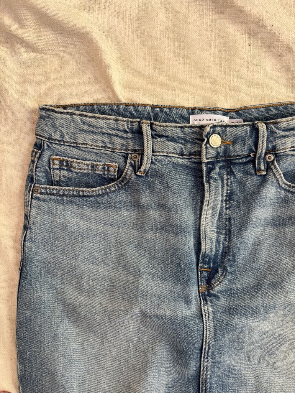 Good American Light Blue Denim Midi Skirt with Side Slits - Picture 4 of 8